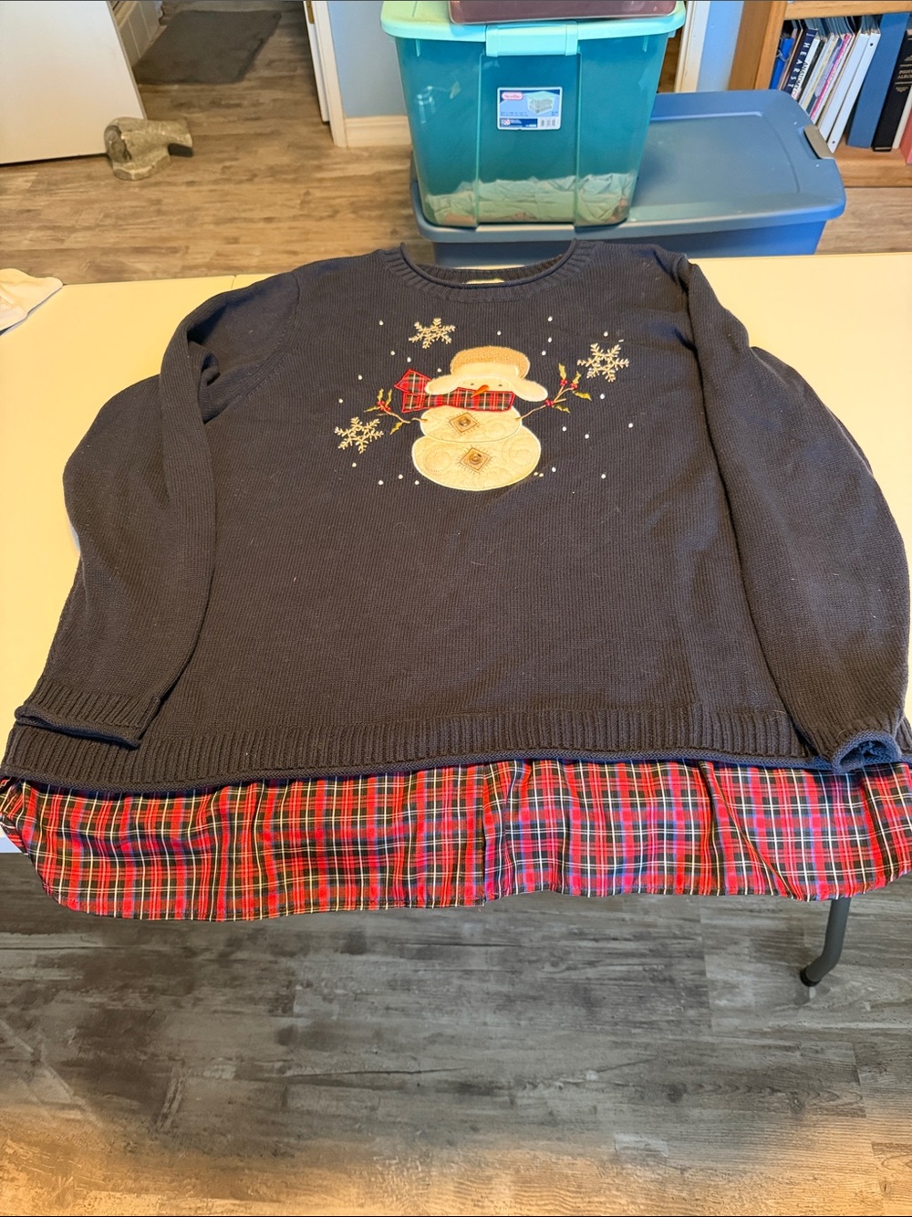 CJ Banks Navy Knit Sweater with Festive Embroidered Motif